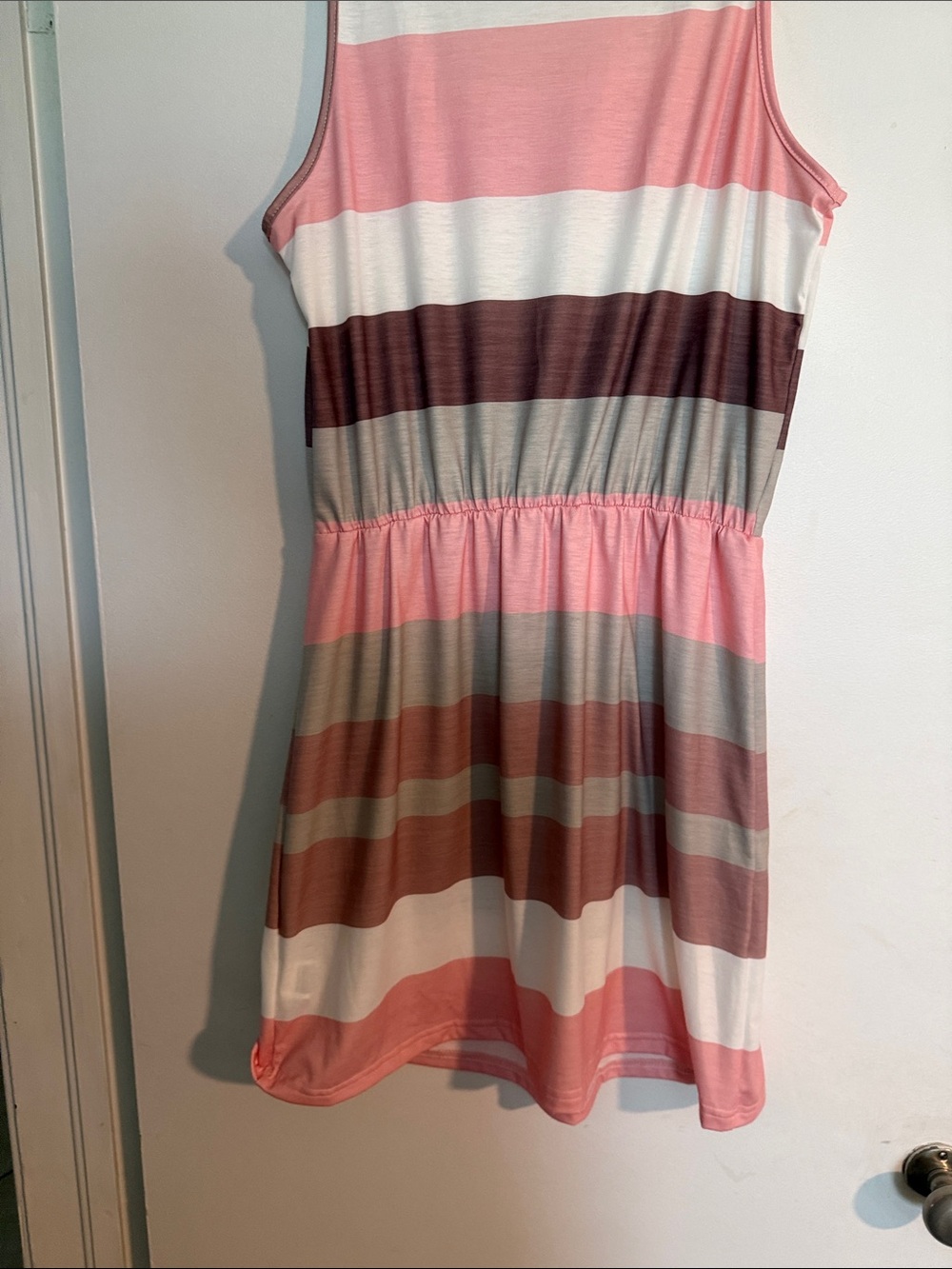 SHEIN Pink, White & Brown Striped Drawstring Sundress - Picture 4 of 4